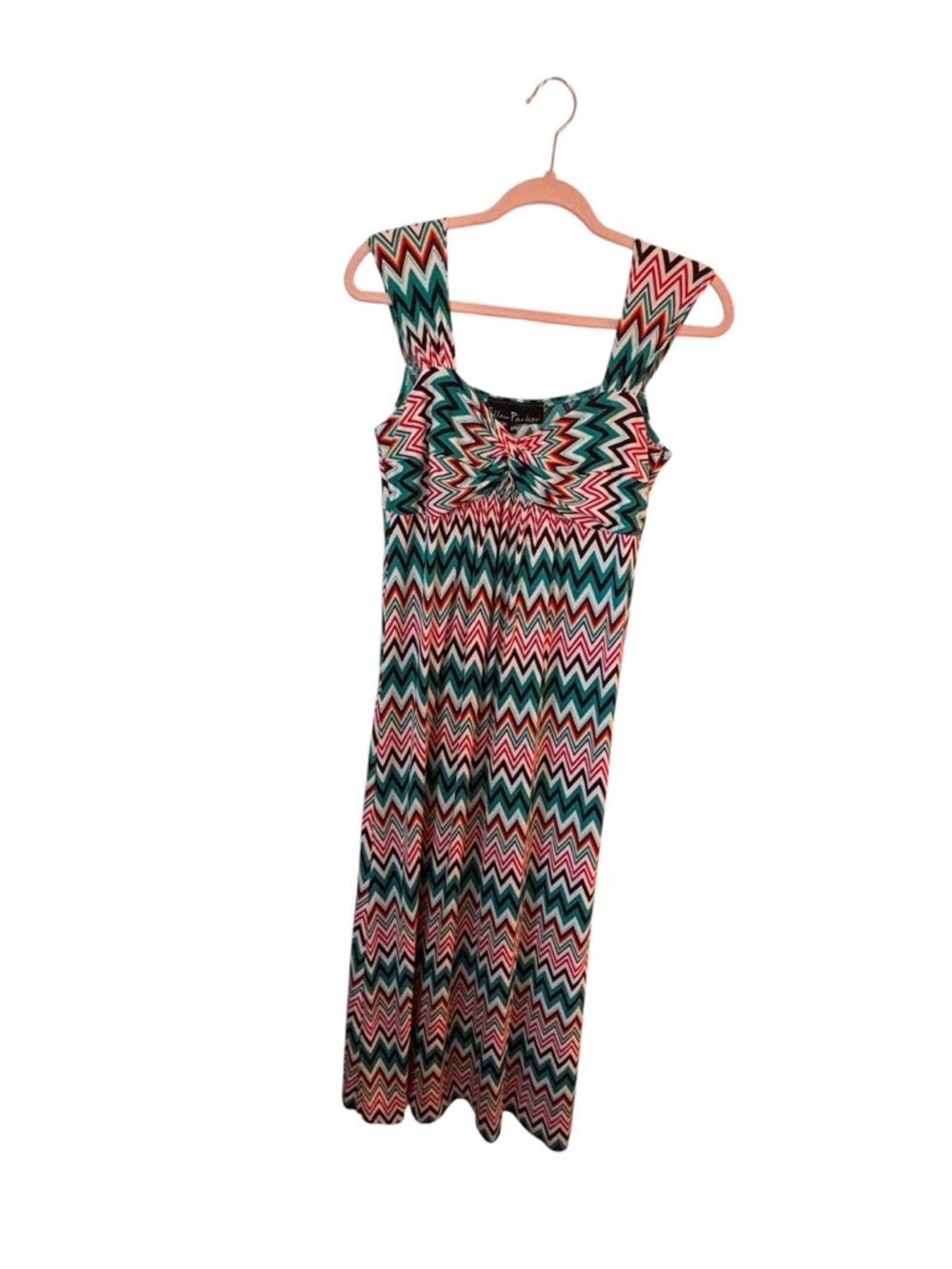 Ellen Parker Peacock Chevron Multi-Color Maxi Dress Sz S